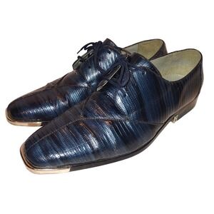 Hugo Vitelli Mens 13 Dress Shoes Blue Faux Lizard Skin Metal Toe Oxford P2333NVY